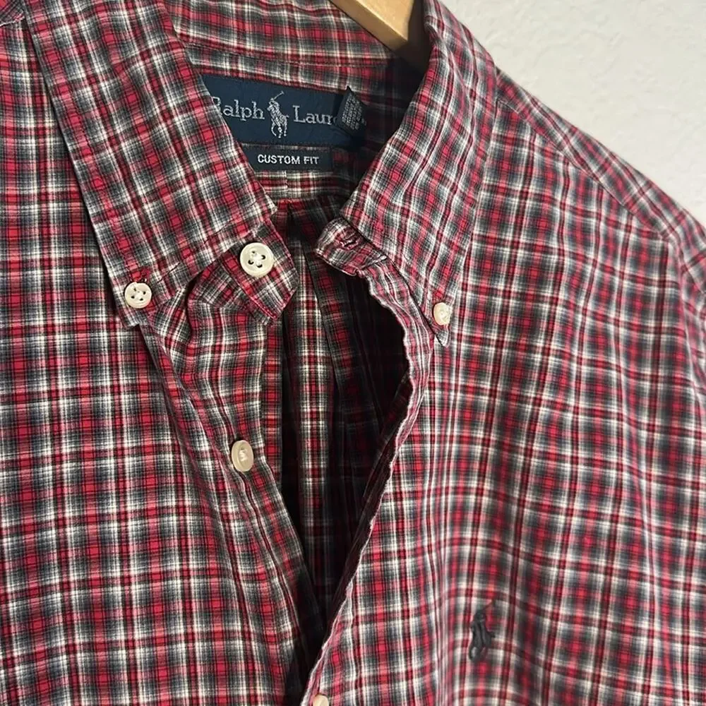 Ralph Lauren Button Up Shirt Long Sleeve Red Plaid Winter Classic Preppy Large